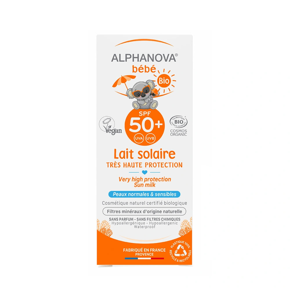 Alphanova lait solaire bébé certifiée bio SPF 50+ hypoallergénique