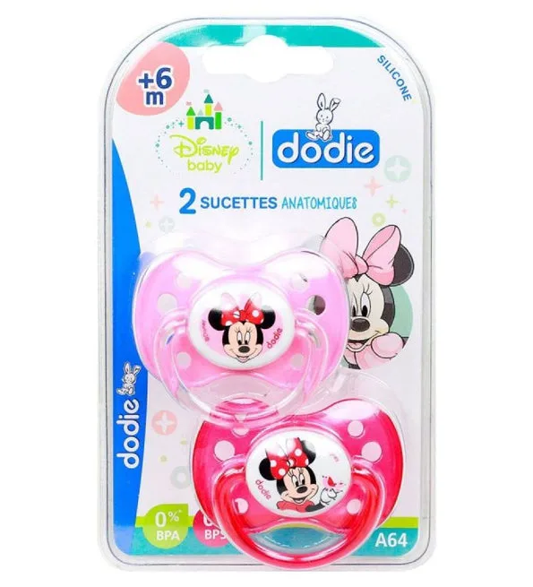 Dodie – Sucettes forme anatomique silicone Disney Baby Minnie (6M +) N°A64 – (x2)