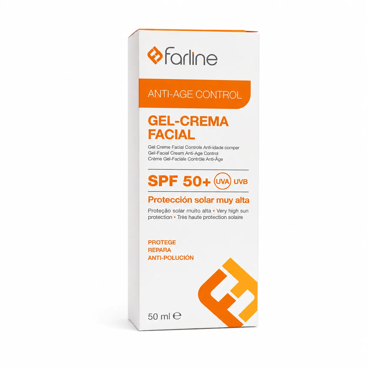 FARLINE Crème Solaire Anti-Age Control Gel-Crème Facial SPF 50+ Invisible 50 ml