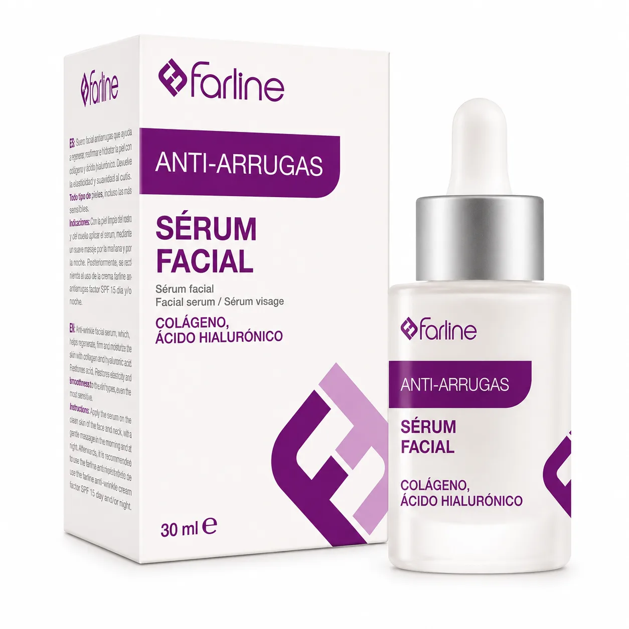 FARLINE Sérum Facial Anti-Rides Collagène & Acide Hyaluronique Sérum Anti-Âge Visage 30 ml