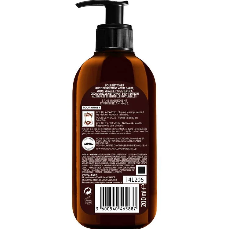 L'ORÉAL PARIS MEN EXPERT GEL NETTOYANT BARBER CLUB NETTOYANT 3EN1 200 ML – vue 2