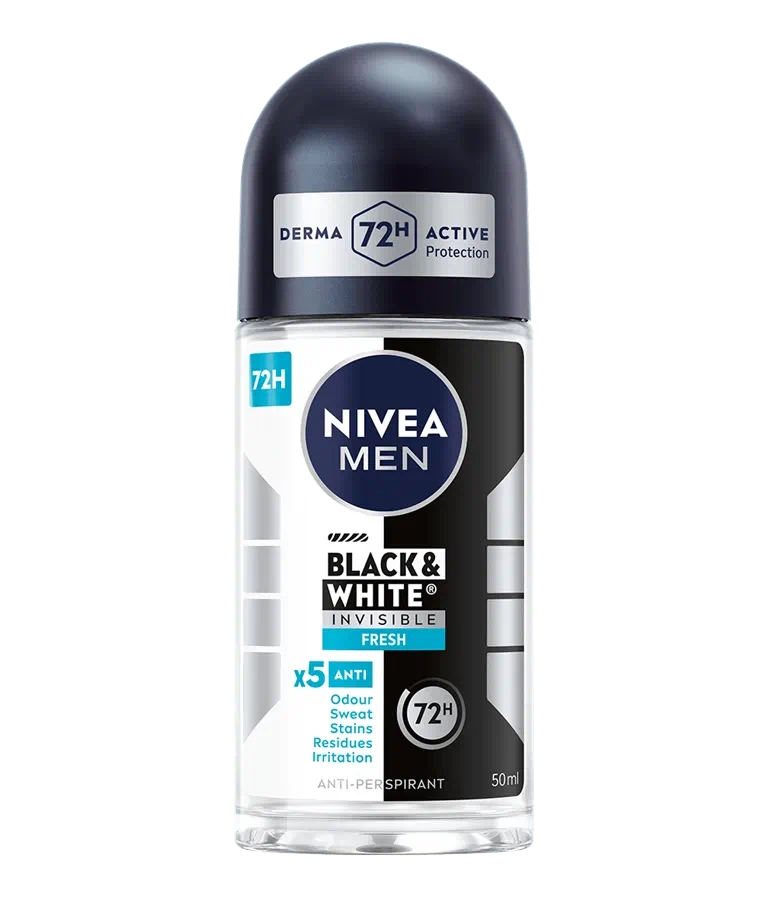 NIVEA MEN Déodorant Roll-On Black & White Invisible Fresh 50ml – Protection 72h