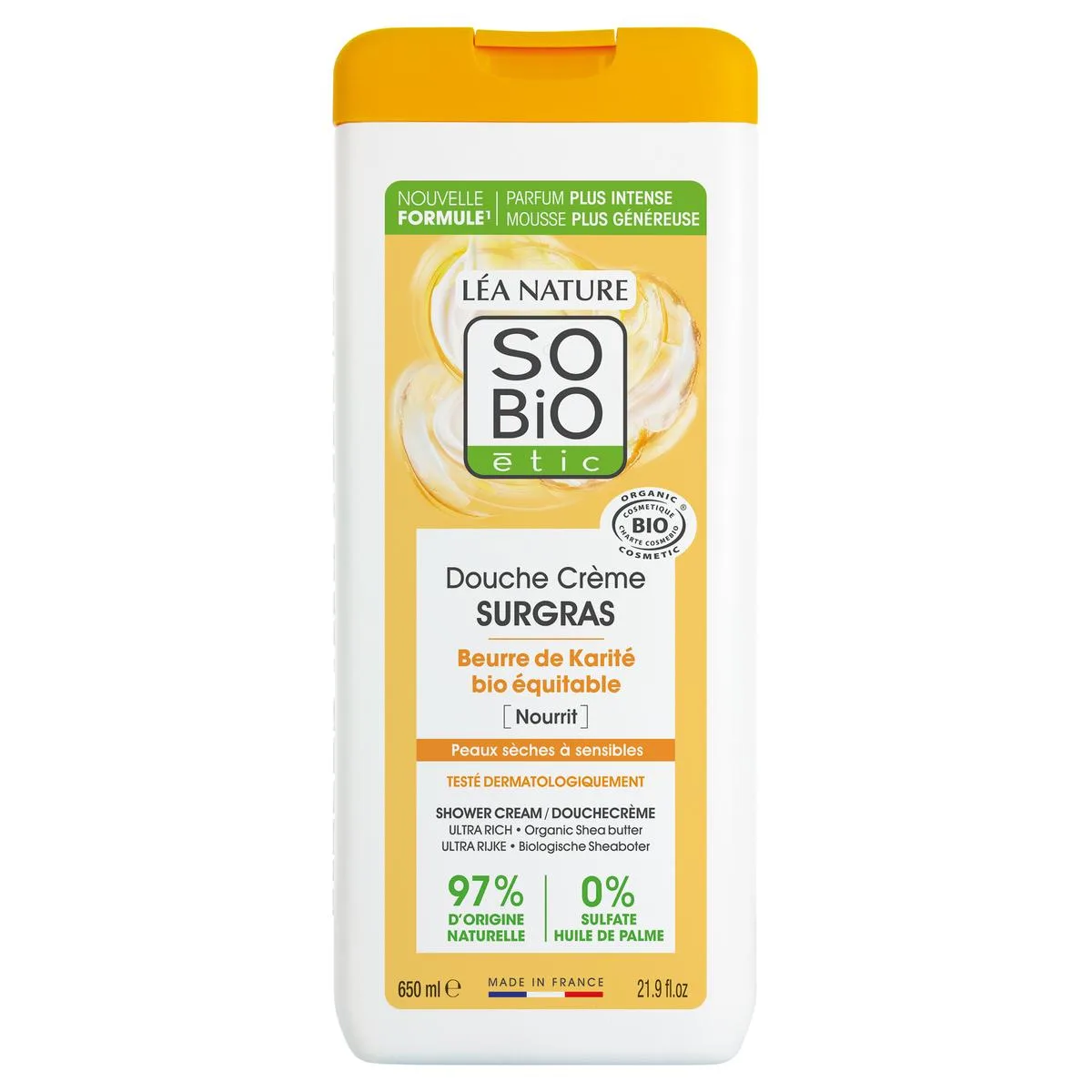 SO BiO DOUCHE CREME SURGAS AU BEURRE DE KARITE BIO NOURRIT 650 ML